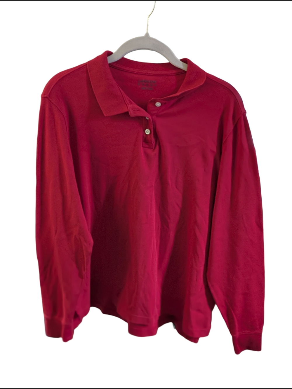 Lands' End Men's Medium Red Button Long Sleeve Polo
